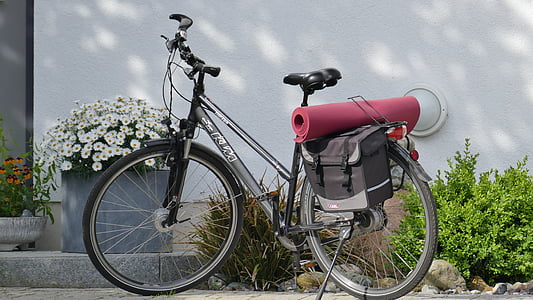 black and gray hardtail bicycle near white petaled flower thumbnail