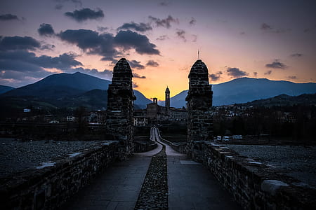city, dawn, landscape, mountains thumbnail