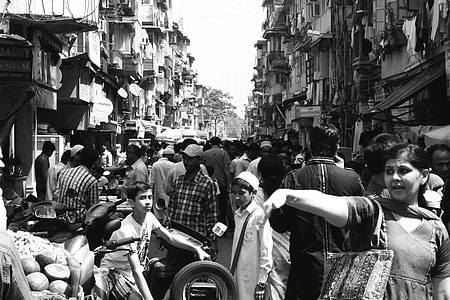 grayscale photo of market thumbnail