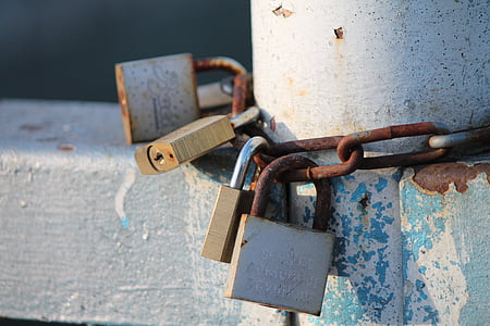 four brass-colored padlocks thumbnail