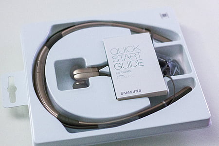 silver Samsung Bluetooth earphones with box thumbnail