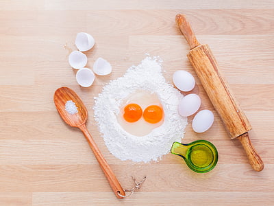 rolling pin, flour and eggs thumbnail