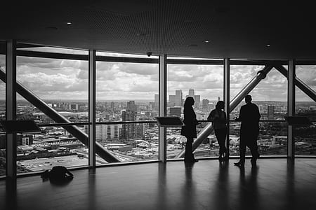 three silhouette person standing near the window thumbnail