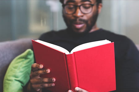 Man Sitting on Sofa Reading Book thumbnail
