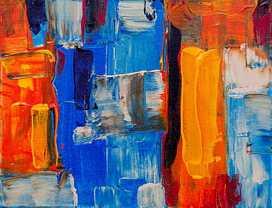 blue, orange, and black abstract painting thumbnail
