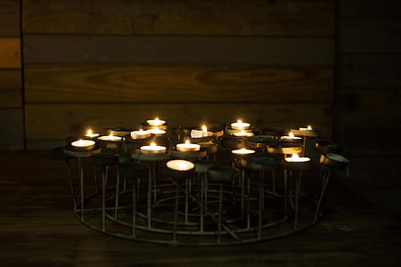 lighted tea lights on stand thumbnail
