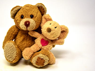 two brown bear plush toys on white surface thumbnail