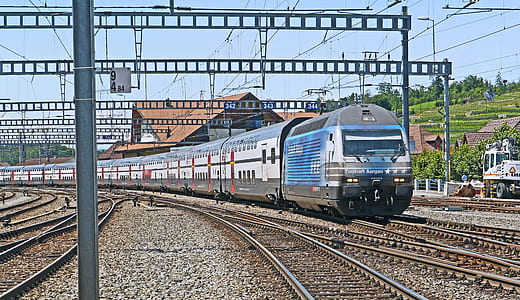 white and black train on railway thumbnail