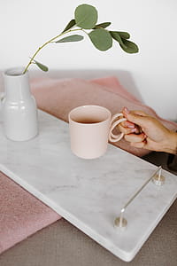 Marble white tray with silver handles thumbnail