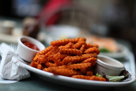 Fried Food on Round White Ceramic Plate thumbnail
