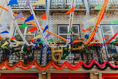 Streets decorated for the Saint Anthony Feast in Lisbon, Portugal thumbnail
