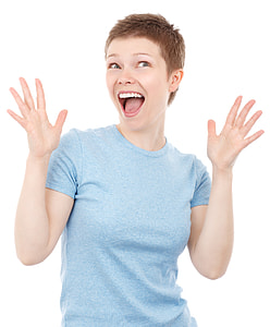 woman wearing blue shirt with white background thumbnail