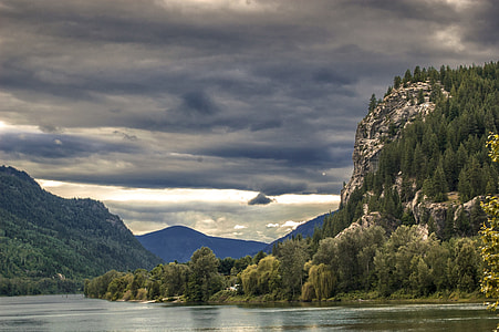 calm body of water surrounded with forest during daytime thumbnail