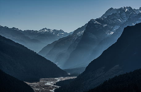 bird's eye view of mountains and river thumbnail