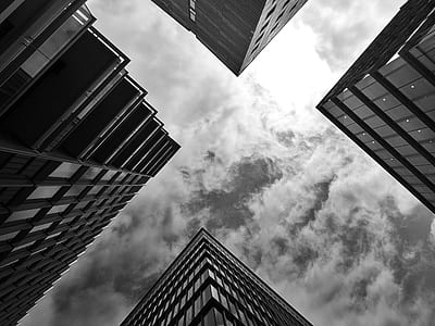 black-and-white, city, sky, clouds thumbnail