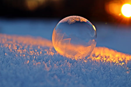 selective focus photography of clear ball on white surface thumbnail