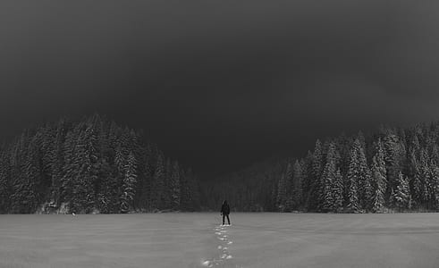 man standing in snow field thumbnail