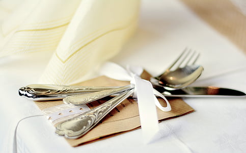gray stainless steel fork, spoon, and table knife thumbnail