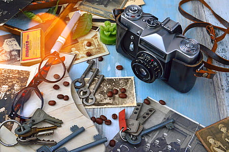 Black and Gray Camera Near Gray Skeleton Keys thumbnail