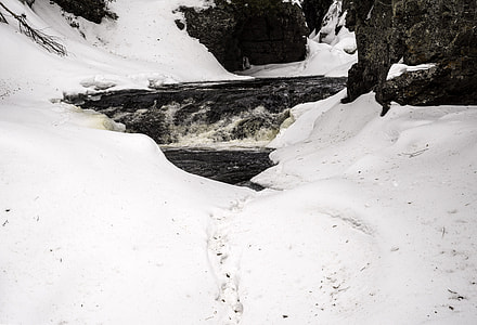 Closeup of the rapids in the snowy winter in Cascade River State Park, Minnesota thumbnail