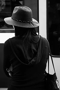 grayscale photo of woman standing thumbnail
