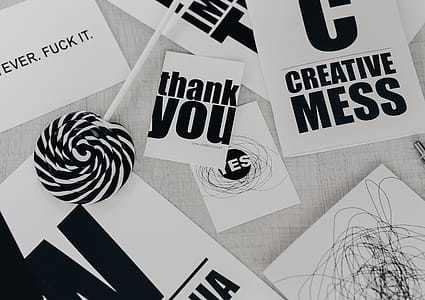 Top view of black and white typography sentences thumbnail