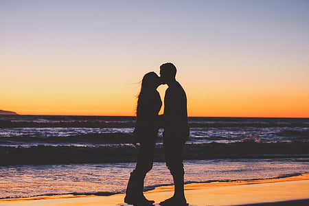 affection, beach, couple, dawn, dusk thumbnail