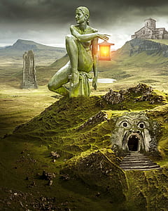 person holding lamp statue thumbnail