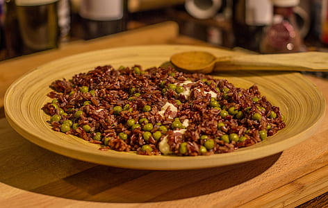 mung bean and rice in brown wooden plate thumbnail