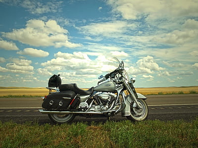 Gray and Silver Cruiser Motorcycle Near Green Grass Lawn thumbnail