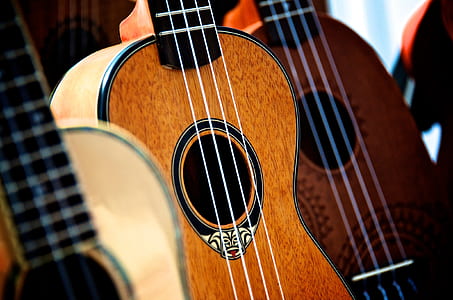 three brown and black ukuleles thumbnail