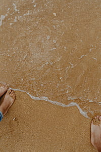 Sand beach background with sea shells & pebbles - many round small stones thumbnail