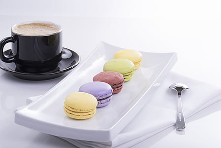 macaroons on rectangular white ceramic plate thumbnail