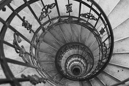 grayscale photo metal stair rail thumbnail
