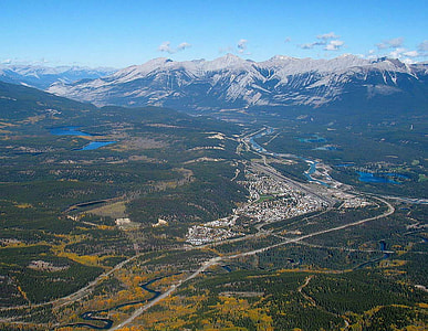 Aerial View of the landscape of Jasper National Park, Alberta, Canada thumbnail