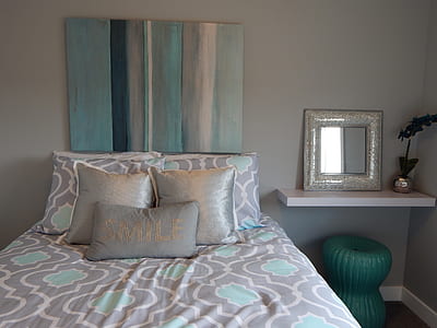 grey and blue bed and pillow cover set thumbnail