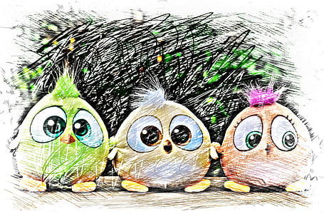 three assorted-color hatchling bird animated illustration thumbnail