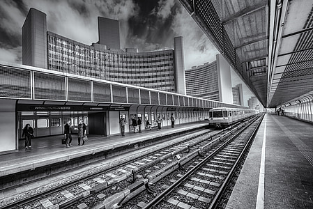 train on railroad grayscale photo thumbnail