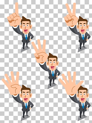 Businessperson Cartoon Illustration, White collar business people material, five men showing hands collage PNG clipart