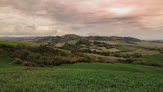 green field under cloudy sky during daytime thumbnail