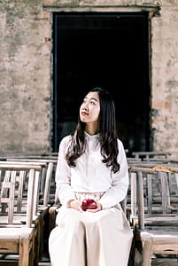 woman wearing white long-sleeved dress thumbnail