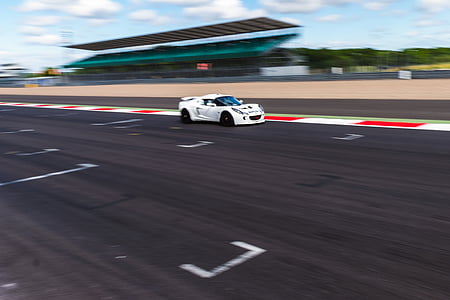panning photography of white car on track thumbnail