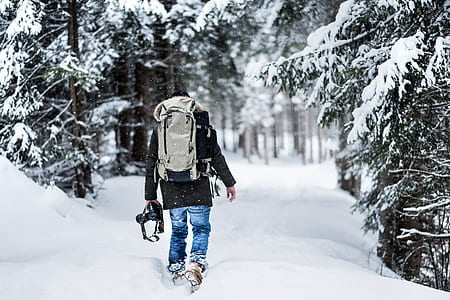 person walking on snow covered road thumbnail