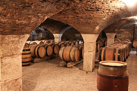 brown wooden barrels inside brown concrete building interior thumbnail