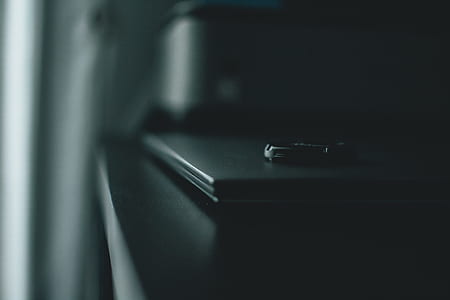 desk, office, dark, lens cap, laptop thumbnail