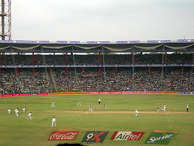 People playing cricket at M. Chinnaswamy Stadium in Bangalore, India thumbnail