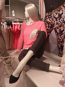 mannequin wearing pink sweater and black leopard leggings thumbnail