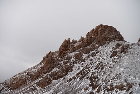 snow-capped mountain under grey clouds thumbnail
