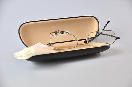 gray framed eyeglasses with case thumbnail