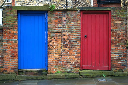 blue and red wooden doors thumbnail